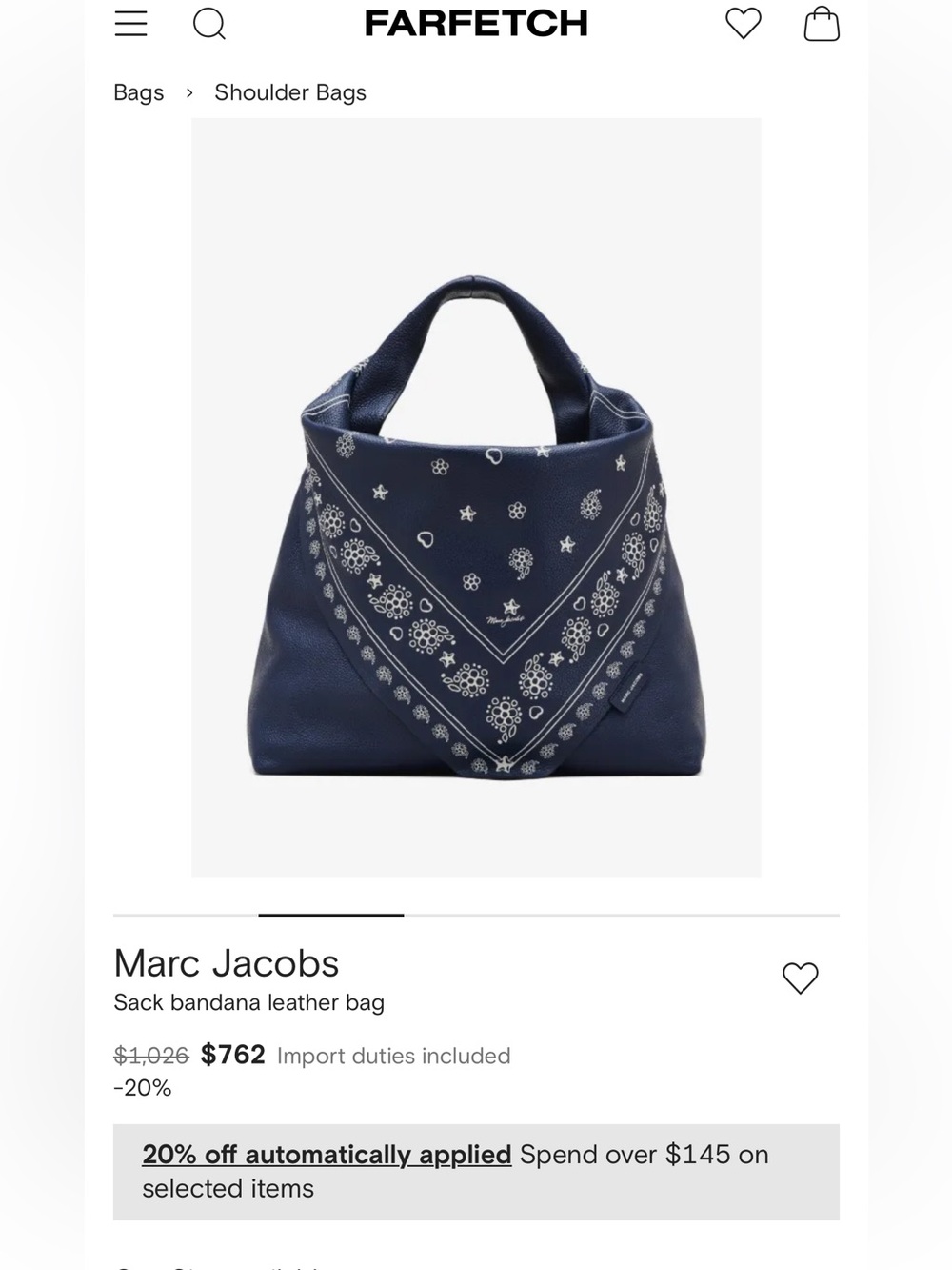 Marc Jacobs Navy Bandana Leather Sack Bag NWT